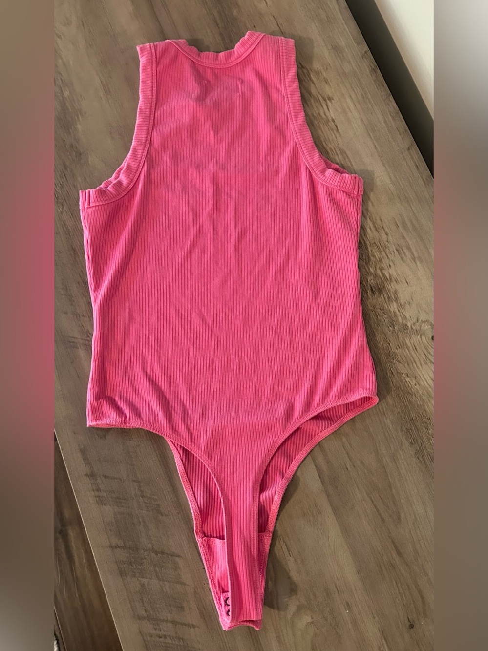 Pistola Pink Ribbed Sleeveless Bodysuit Size Small | High Neck Stretch Tank Top - Picture 4 of 5